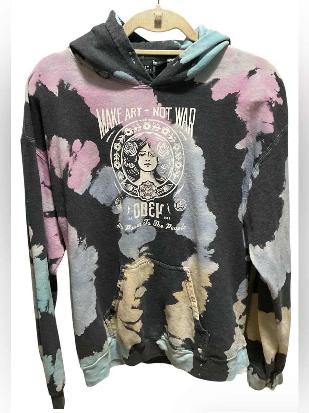 OBEY Graphic Tie Dye Hoodie size M unisex *missing drawstring *